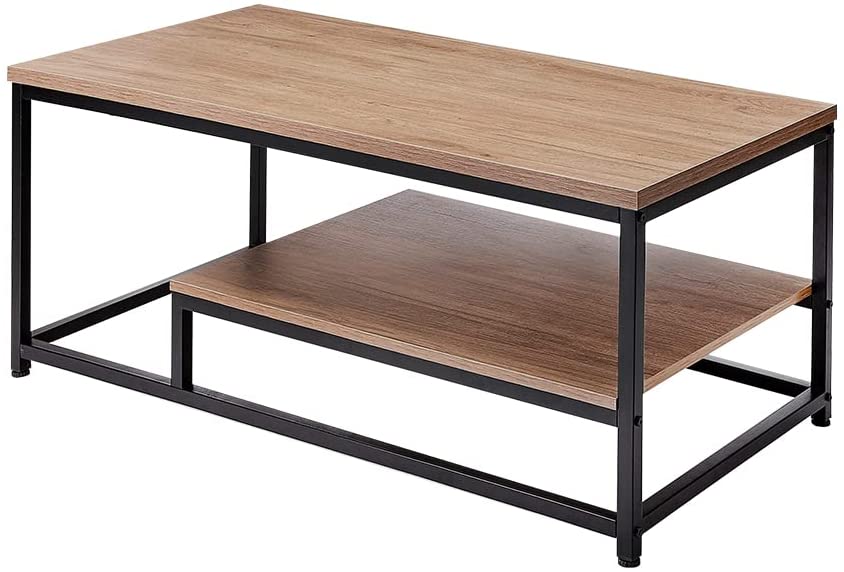 Photo 1 of AZL1 Life Concept Metal Frame Coffee Table with Large Shelve Space, Light oak
