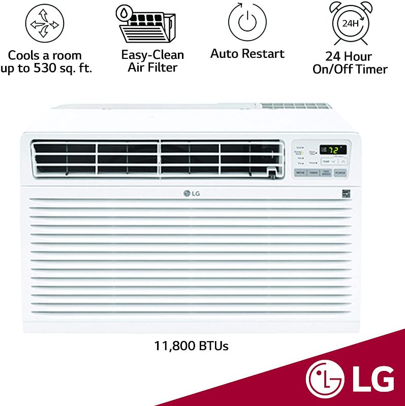 Photo 1 of LG 11,800 BTU Through-The-Wall Remote, Cools up to 530 Sq. Ft, Energy Star, 3 Cool & Fan Speeds, Universal Design fits Most Sleeves, 115V Air Conditioner, 12000, White
DOES NOT BLOW COLD AIR AND MAKES SOME TYPE OF NOISE