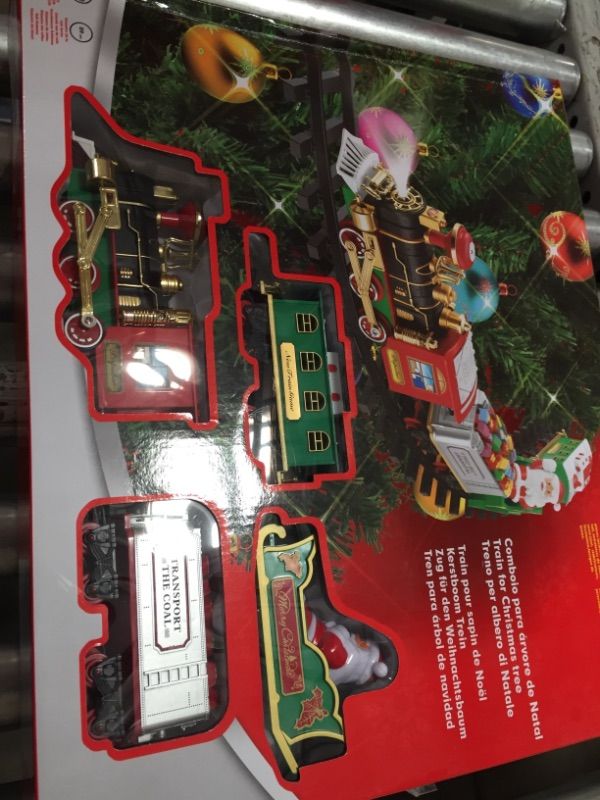 Photo 1 of TEMI Train Set Toys Around Tree, Electric Railway Train Set w/ Locomotive Engine, Cars and Tracks, Battery Operated Play Set w/ Lights and Sounds