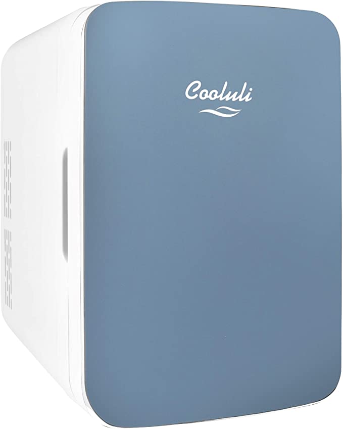 Photo 1 of Cooluli 10L Mini Fridge for Bedroom - Car, Office Desk & College Dorm Room - 12v Portable Cooler & Warmer for Food, Drinks, Skincare, Beauty & Makeup - AC/DC Small Refrigerator with Glass Front, Blue
