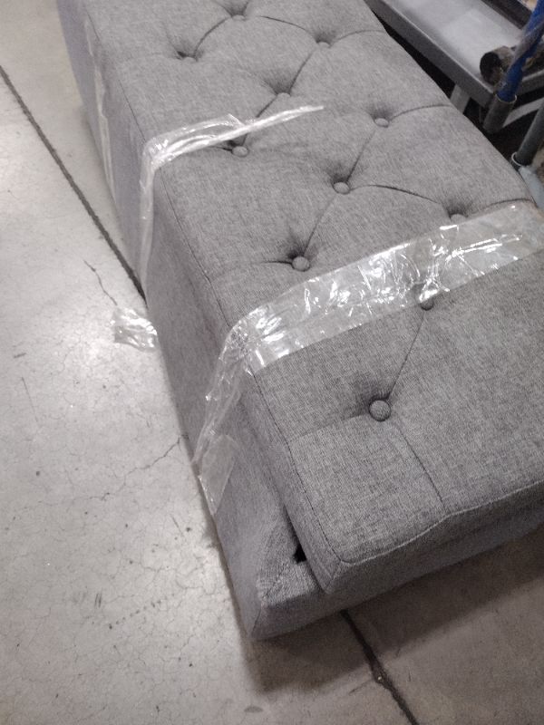 Photo 5 of *SEVERE DAMAGE* 48" Rectangular Gray Storage Fabric Ottoman Bench Tufted Footrest Lift Top ** used, damaged***