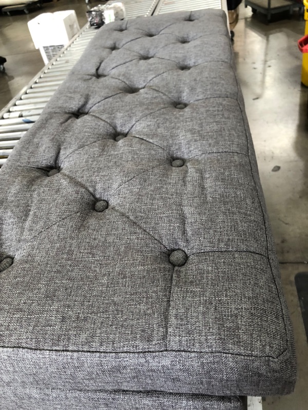 Photo 3 of *SEVERE DAMAGE* 48" Rectangular Gray Storage Fabric Ottoman Bench Tufted Footrest Lift Top ** used, damaged***