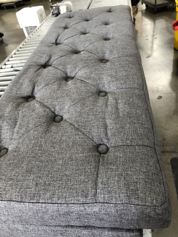 Photo 3 of 48" Rectangular Gray Storage Fabric Ottoman Bench Tufted Footrest Lift Top ** used, damaged***