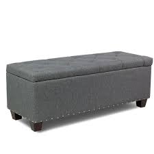 Photo 1 of 48" Rectangular Gray Storage Fabric Ottoman Bench Tufted Footrest Lift Top ** used, damaged***