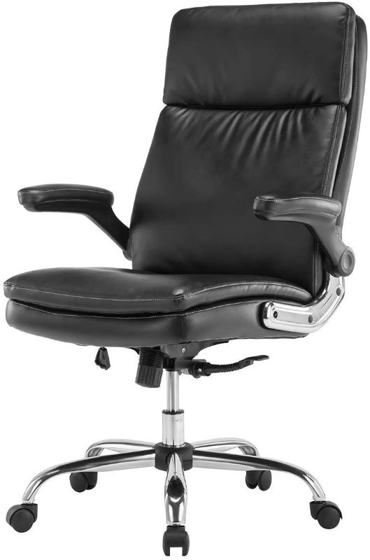 Photo 1 of ***STOCK PHOTO FOR REFERENCE ONLY***
DARK BROWN Ergonomic Office Chair with Flip-Up Arms   Leather MID-BACK ***USED, MINOR DAMAGE, NO INSTRUCTIONS,***