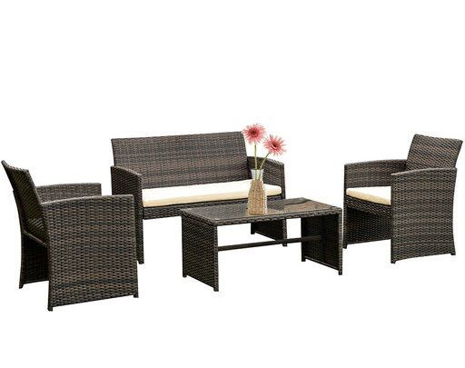 Photo 1 of **MISSING PARTS** FDW Sectional Sofa Rattan Chair Wicker Conversation Set Outdoor Backyard Porch Poolside Balcony Garden Furniture with Coffee Table, Brown
