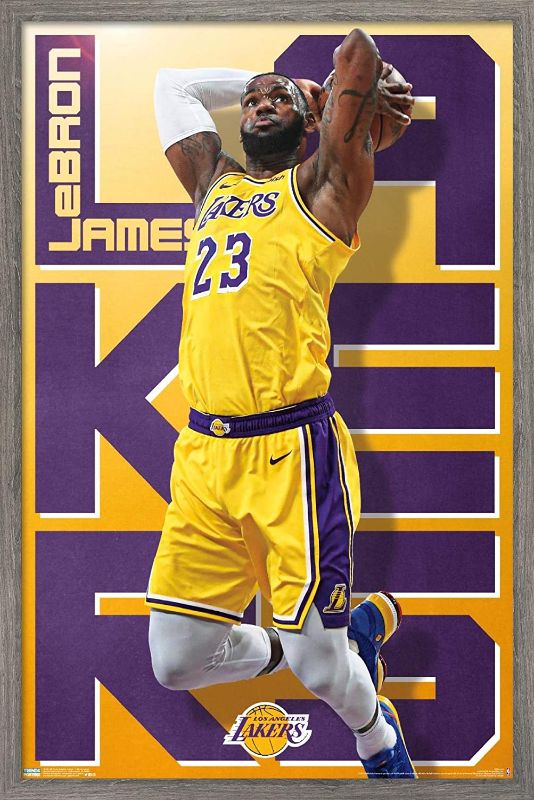 Photo 1 of **DAMAGED* Trends International NBA Los Angeles Lakers-Lebron James 19 Wall Poster, 22.375 in x 34 in, Barnwood Framed Version
