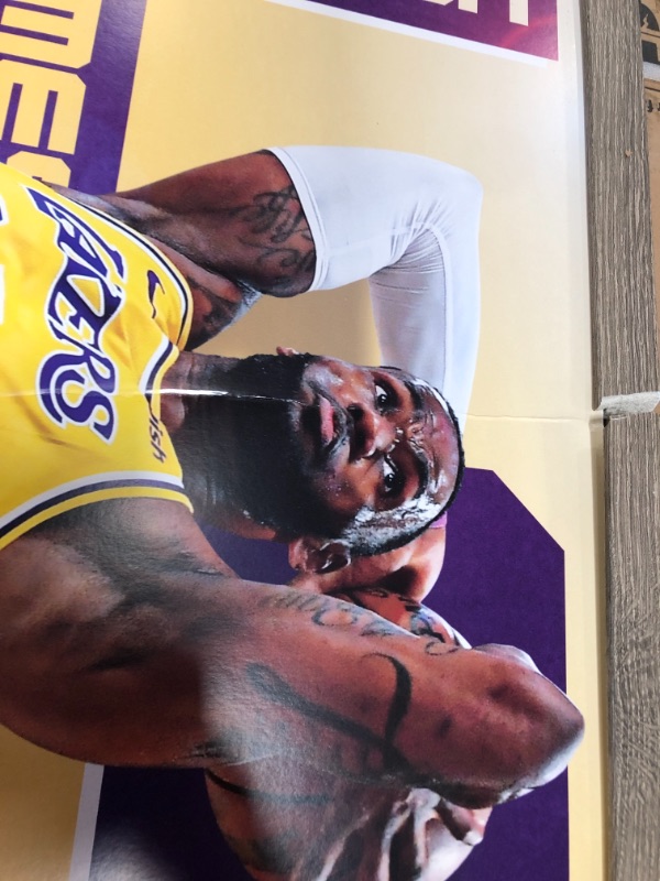 Photo 3 of **DAMAGED* Trends International NBA Los Angeles Lakers-Lebron James 19 Wall Poster, 22.375 in x 34 in, Barnwood Framed Version
