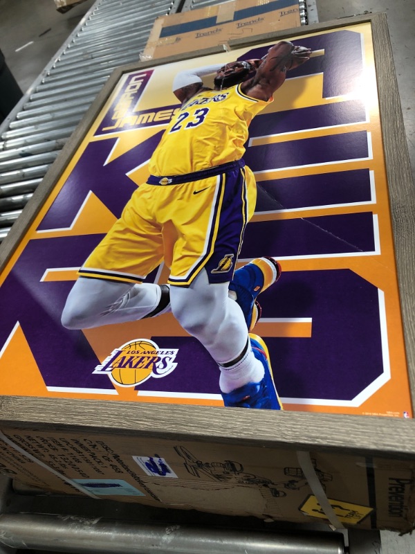 Photo 2 of **DAMAGED* Trends International NBA Los Angeles Lakers-Lebron James 19 Wall Poster, 22.375 in x 34 in, Barnwood Framed Version
