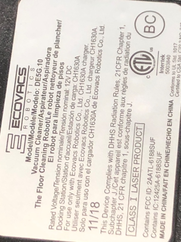 Photo 3 of **PARTS ONLY** DOESNT POWER ON** Ecovacs Deebot 901 Smart Robotic Vacuum for Carpet, Bare Floors, Pet Hair, with Mapping Technology, Higher Suction Power, WiFi Connected and Compatible with Alexa and Google Assistant
