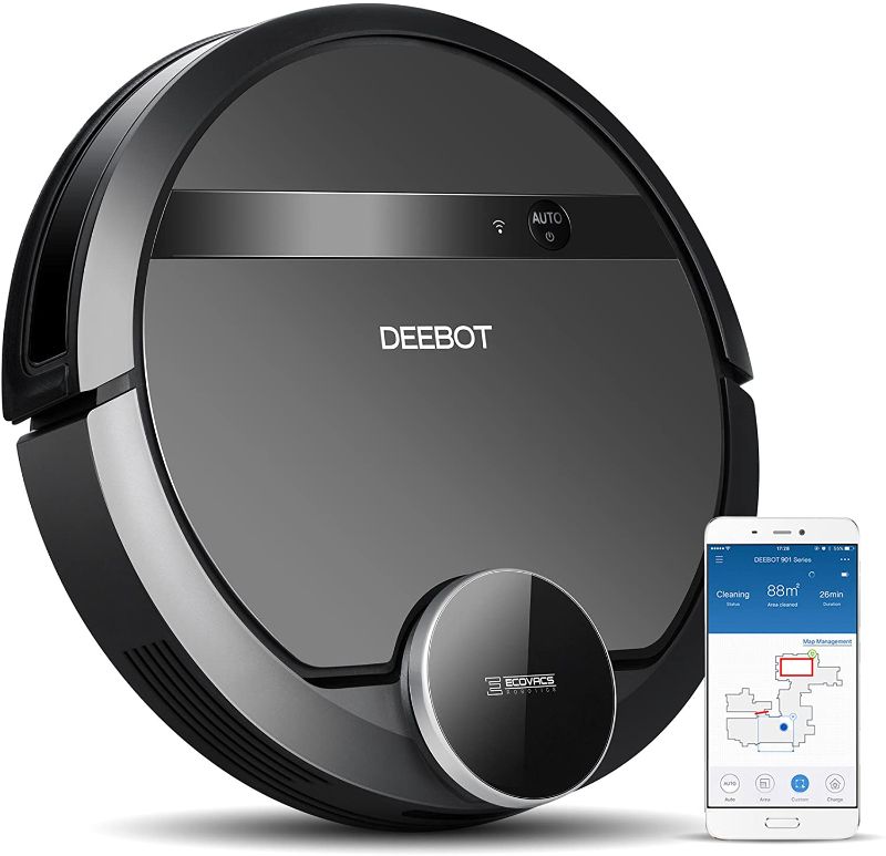 Photo 1 of **PARTS ONLY** DOESNT POWER ON** Ecovacs Deebot 901 Smart Robotic Vacuum for Carpet, Bare Floors, Pet Hair, with Mapping Technology, Higher Suction Power, WiFi Connected and Compatible with Alexa and Google Assistant

