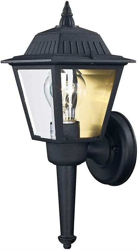 Photo 1 of 1-Light Black Outdoor Sconce Lantern with Clear Glass 13.5in x 5.4in x 4.3in
