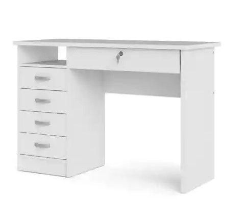 Photo 1 of 
Tvilum
43 in. Rectangular White 5 Drawer Writing Desk with Locking Feature