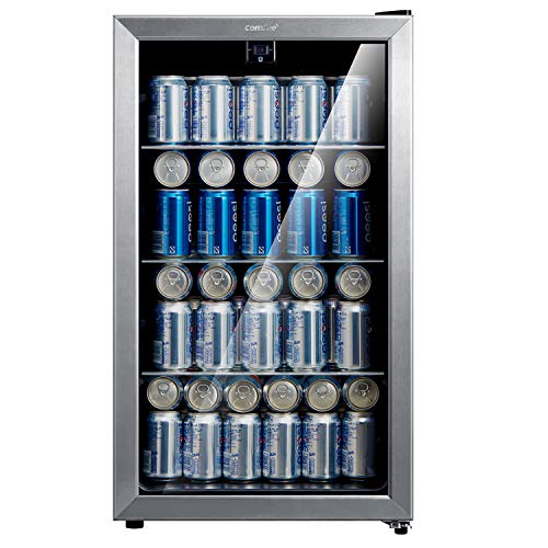 Photo 1 of Comfee 115-120 Can Beverage Cooler/Refrigerator, 115 Cans Capacity, Mechanical Control, Glass Door with Stainless Steel Frame,Glass Shelves/adjustable
