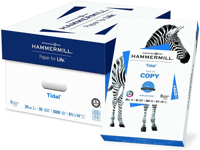 Photo 1 of Hammermill Printer Paper, 20 lb Tidal Copy Paper, 8.5 x 14 - 10 Ream (5,000 Sheets) - 92 Bright, Made in the USA, 162016C
