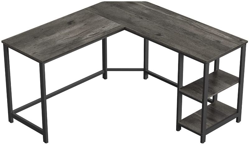 Photo 1 of VASAGLE ALINRU L-Shaped Computer Desk, Corner Desk, Office Study Workstation with Shelves for Home Office, Space-Saving, Industrial, Charcoal Gray and Black ULWD072B04
