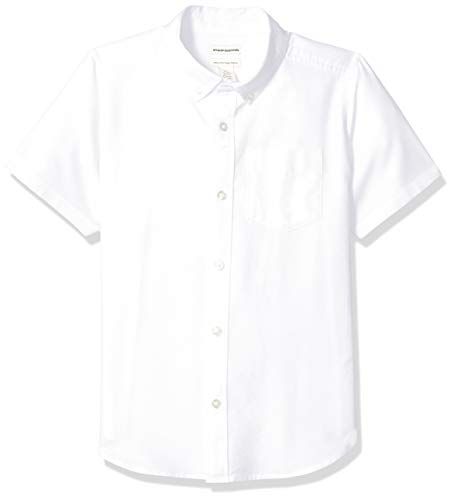 Photo 1 of Amazon Essentials Kids Boys Uniform Short-Sleeve Woven Oxford Button-Down Shirt, White, X-Large
