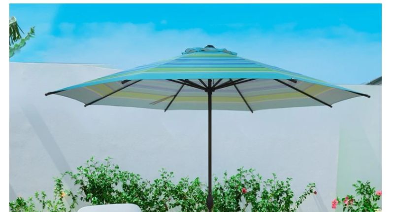 Photo 1 of 11 Feet Striped Outdoor Market Umbrella - Turquoise Striped
