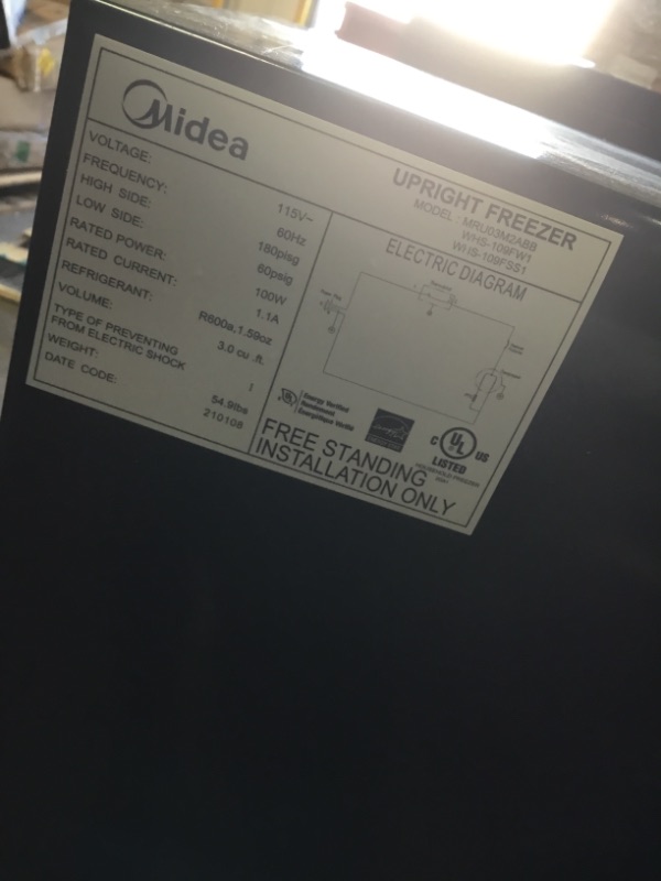 Photo 4 of Midea MRU03M2ABB Upright Freezer Large, 3.0 Cubic Feet, Black/with Lock
