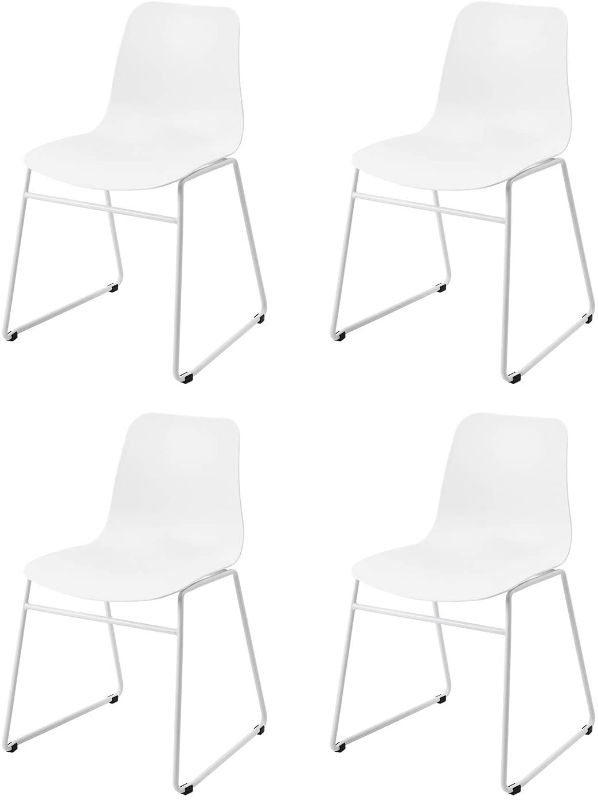 Photo 1 of ?Roomnhome? Durable Modern Pastel Tone self-Assembly Plastic seat and Steel Frame Kitchen, Dining, Bedroom Side Chair Set of 4 (White)
