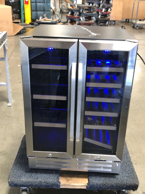 Photo 2 of MISSING PARTS: Wine and Beverage Refrigerator,Velieta 24 Inch Dual Zone Fridge with Glass Door, Built-In Cooler with Powerful and Quite Cool System/18 Bottles and 88 Cans Capacity, Stainless Steel silver (KMYL120) 23.4"D x 22.6"W x 34.3"H

