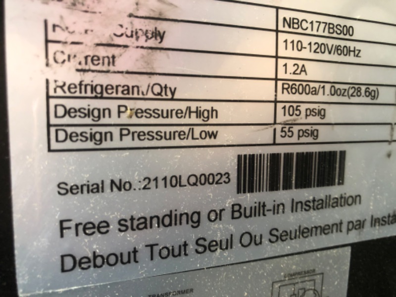 Photo 6 of USED: NewAir 24" Beverage Refrigerator Cooler - 177 Can Capacity - Black Stainless Steal With Built In Cooler and Glass Door | Cool your Soda, Beer, and Beverages to 37F NBC177BS00
22.5"D x 23.5"W x 33.75"H
