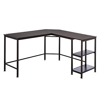 Photo 1 of Amazon Basics L-Shape Computer Desk with Shelves for Storage, 54.3 Inch, Black with Black Frame 54.3"D x 54.3"W x 29.5"H

 