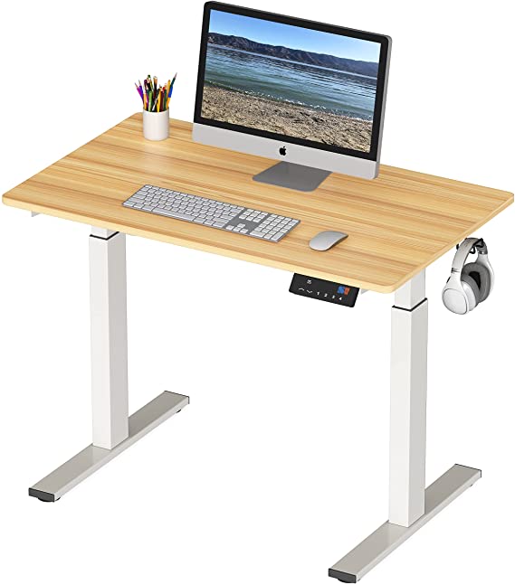 Photo 1 of DAMAGED: SHW Memory Preset Electric Height Adjustable Standing Desk, 40 x 24 Inches, Oak 24"D x 40"W x 28"H

