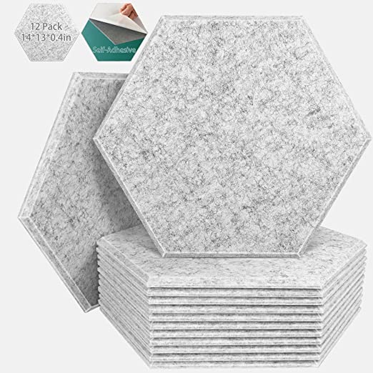 Photo 1 of Acoustic Panels Soundproof Padding 12 Pack Hexagon Sound Proof Foam Panels with Beveled Edge Self-Adhesive 14 X 13 X 0.4 Inch High Density Sound Absorbing Panels Acoustical Wall Panels for Home Office
