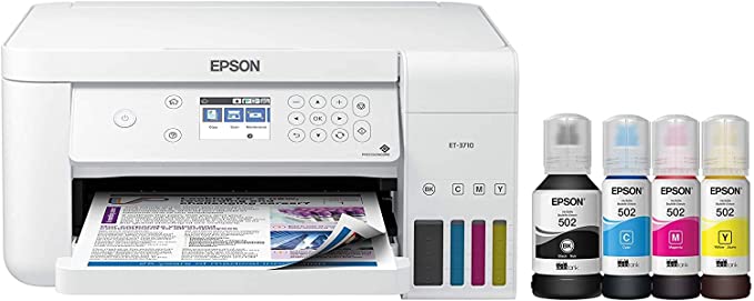 Photo 1 of Epson EcoTank ET-3710 Wireless Color All-in-One Cartridge-Free Supertank Printer with Scanner, Copier and Ethernet, Compatible with Alexa (Renewed)
