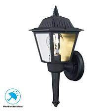 Photo 1 of 1-Light Black Outdoor Sconce Lantern with Clear Glass