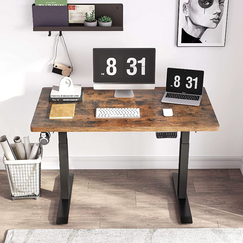 Photo 1 of *MISSING HARDWARE* IYEE NATURE Electric Standing Desk with Rustic Brown Top 48 x 24 Inches, Stand Up Desk with Adjustable Height and Splice Board for Home Office
