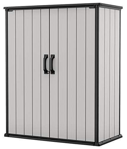 Photo 1 of **BROKEN BASE**
Keter Premier Tall Resin Outdoor Storage Shed with Shelving Brackets for Patio Furniture, Pool Accessories, and Bikes, Grey & Black
