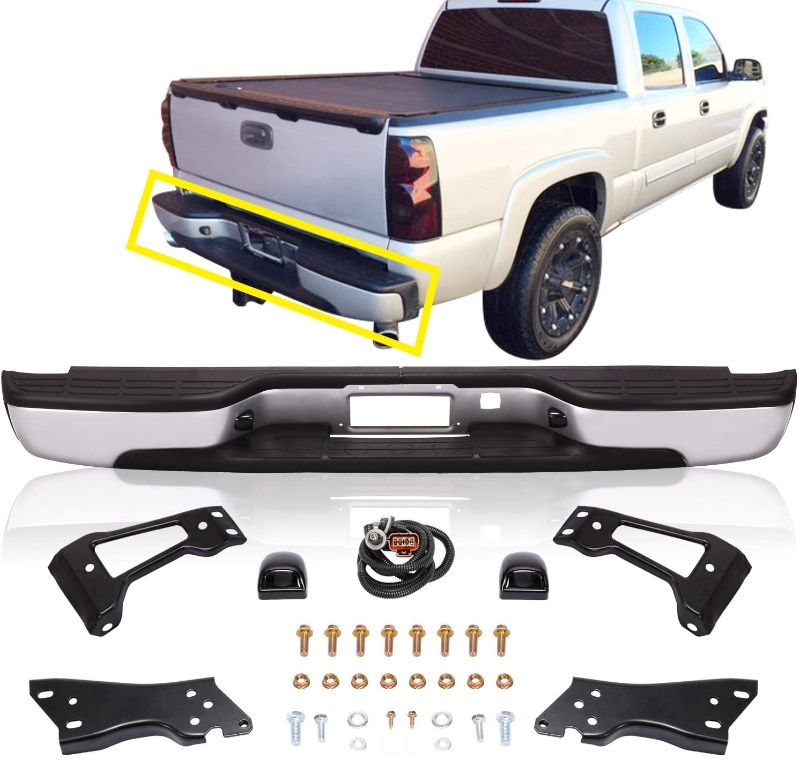 Photo 1 of Perfit Liner New Replacement Parts Rear Silver Step Bumper Assembly Compatible with Chevrolet/GMC Silverado Sierra Pickup Truck 1500 2500 3500 HD Fits GM1103124 88944059-PFM
