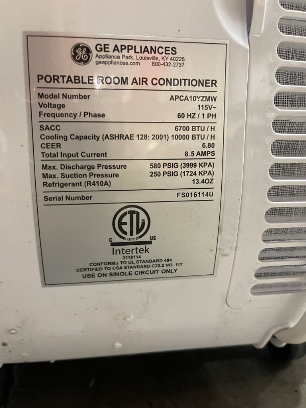 Photo 4 of GE APCA10YZMW 10,000 BTU Portable Air Conditioner, 10000, Old Model
