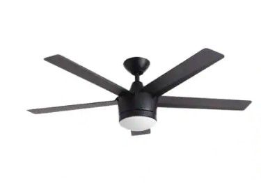 Photo 1 of ***HOME DEPOT DISPLAY UNIT*** 
Merwry 52 in. Integrated LED Indoor Matte Black Ceiling Fan with Light Kit Works with Google Assistant and Alexa
