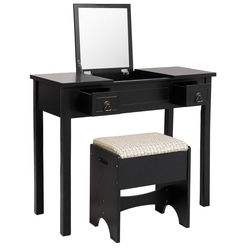 Photo 1 of (PARTS ONLY; BROKEN DESK FRAME)
VASAGLE Vanity Set with Flip Top Mirror Makeup Dressing Table Writing Desk with 2 Drawers Cushioned Stool 3 Removable Organizers Easy Assembly, Black

