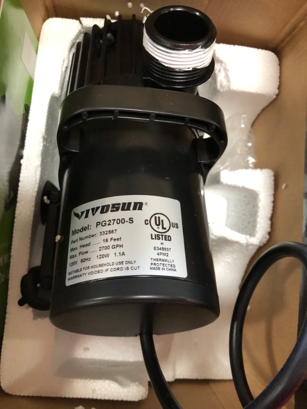 Photo 3 of (MISSING ATTACHMENTS)
VIVOSUN 2600 GPH 120W Ultra-Quiet Submersible Water Pump