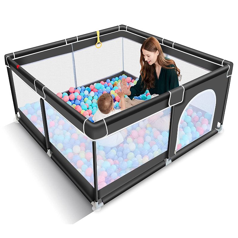 Photo 1 of  Baby Playpen for Toddler, Large Baby Play Yard, Safe No Gaps Playpen for Babies,Baby Gate Playpen(Black,50”×50”
