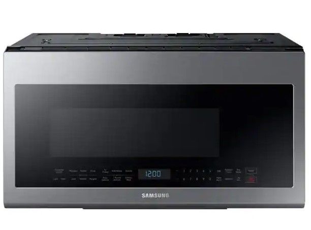 Photo 1 of Samsung
30 in. W 2.1 cu. ft. Over the Range Microwave in Fingerprint Resistant Stainless Steel with Sensor Cooking