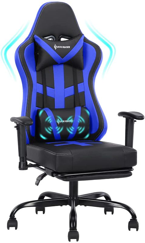 Photo 1 of VON RACER Gaming Chair Massage with Footrest Gamer Chair Ergonomic Gaming Chair for Adults Video Game Chair with Headrest and Massage Lumbar Support Gaming Chair Adjustable Swivel (Blue) **SEAT ONLY**
