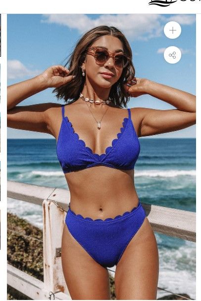 Photo 1 of Blue Scalloped Mid Waisted Bikini - MEDIUM
