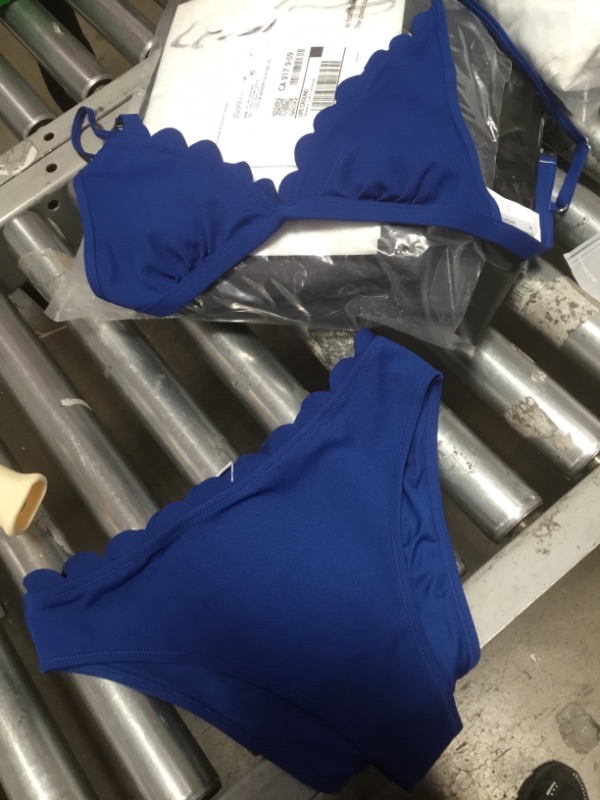 Photo 2 of Blue Scalloped Mid Waisted Bikini - MEDIUM
