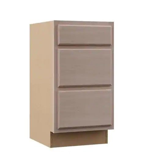 Photo 1 of 
Hampton Bay
Hampton Unfinished Beech Recessed Panel Stock Assembled Base Kitchen Cabinet with 3 Drawers (18 in. x 34.5 in. x 24 in.)