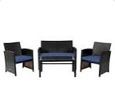 Photo 1 of 4 Pieces Patio Rattan Cushioned Furniture Set  black and blue 
