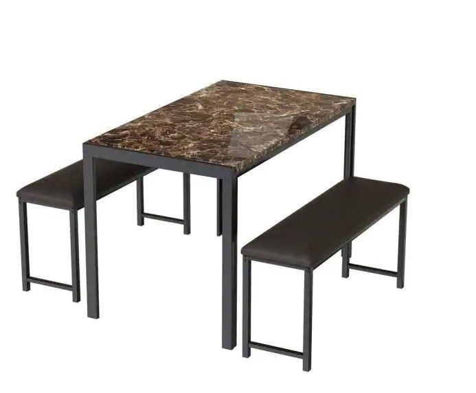 Photo 1 of 
Cassie 3 - Piece Rectangle Wood Top Faux Marble Coffee and Black Dining Setd