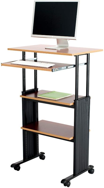 Photo 1 of Safco Products Muv 35-49"H Stand-Up Desk Adjustable Height Computer Workstation with Keyboard Shelf, Cherry