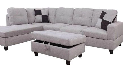 Photo 1 of *cushion is torn at one corner*similar to stock photo*
3-Piece Gray Microfiber 4-Seater L-Shaped Left-Facing Chaise Sectional Sofa with Ottoman
