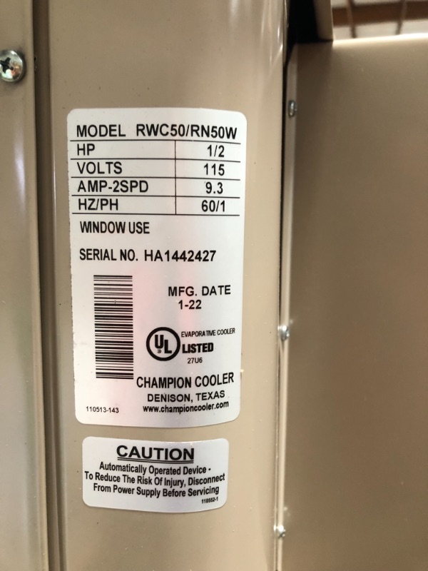 Photo 6 of *back of cooler is dented inward*,missing remote control*COOLER MAKES A NOISE IS POWERED ON*
Champion Cooler
4700 CFM 2-Speed Window Evaporative Cooler for 1600 sq. ft. (with Motor and Remote Control)