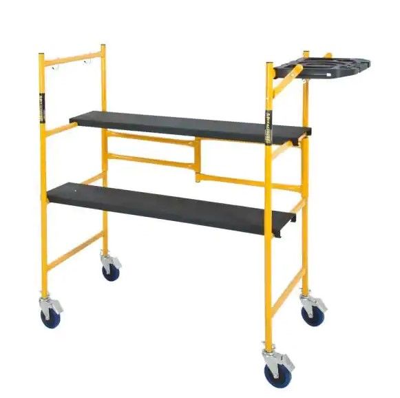 Photo 1 of (MISSING WHEELS; DAMAGED ROUND END)
MetalTech Jobsite Series Baker 4.1 ft. L x 3.8 ft. H x 1.8 ft. D Mini Scaffold Platform with Wheels, Tool Shelf, 500 lbs. Capacity